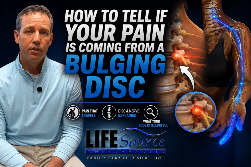 Dr. Jason Wiese explaining how radiating arm and leg pain may indicate a bulging disc at Life Source Chiropractic in Omaha.