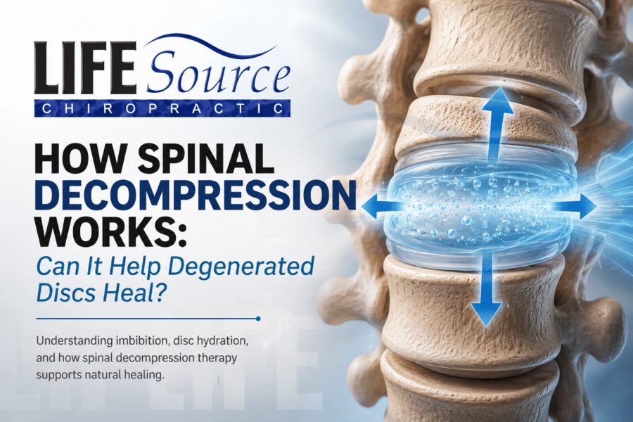 how spinal decompression therapy reduces pressure on a spinal disc to support disc hydration, imbibition, and nutrient exchange for bulging discs, herniated discs, and degenerative disc disease.