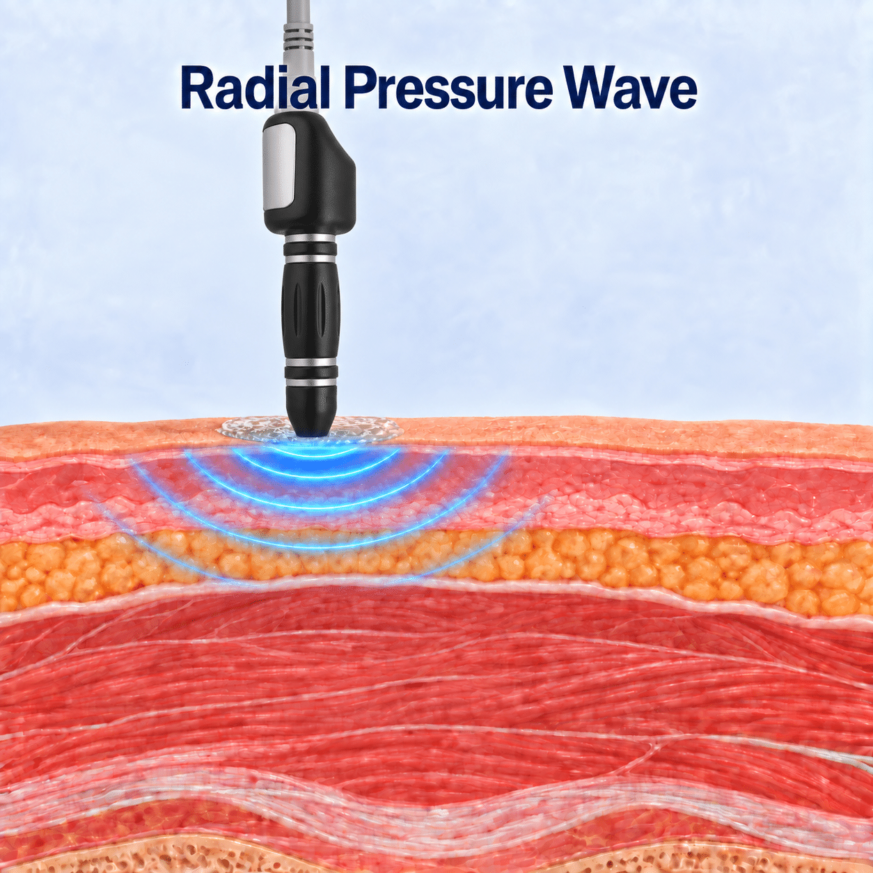 Diagram showing radial pressure waves strongest near the surface and dispersing with depth